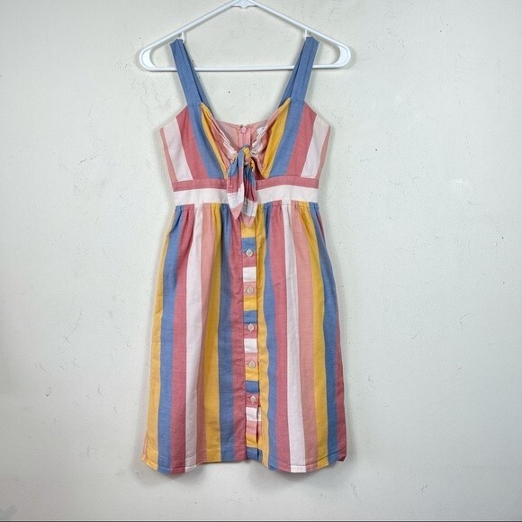 Madewell Tie Front Boho Cutout Button Front Summer Sun Dress Sherbet Stripe 00 - Picture 7 of 14